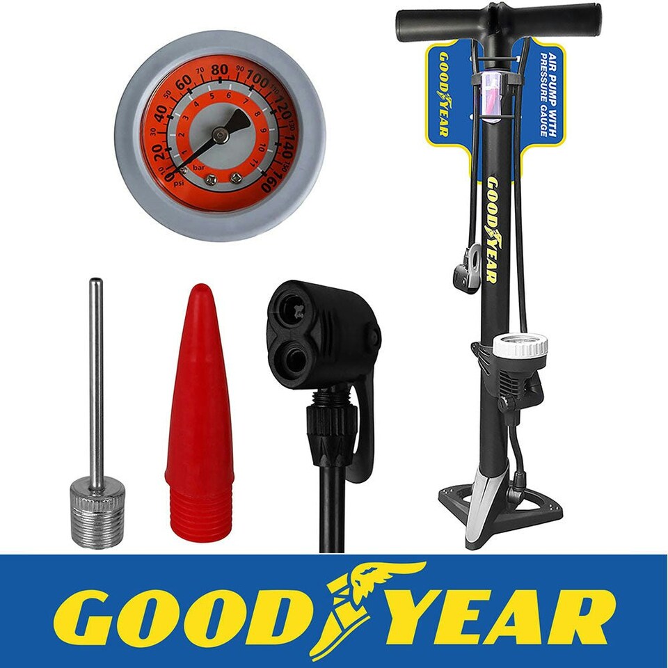 image 1 of Goodyear Bicycle Stand Floor Pump with Pressure Gauge For Bike Cycle Inflatables