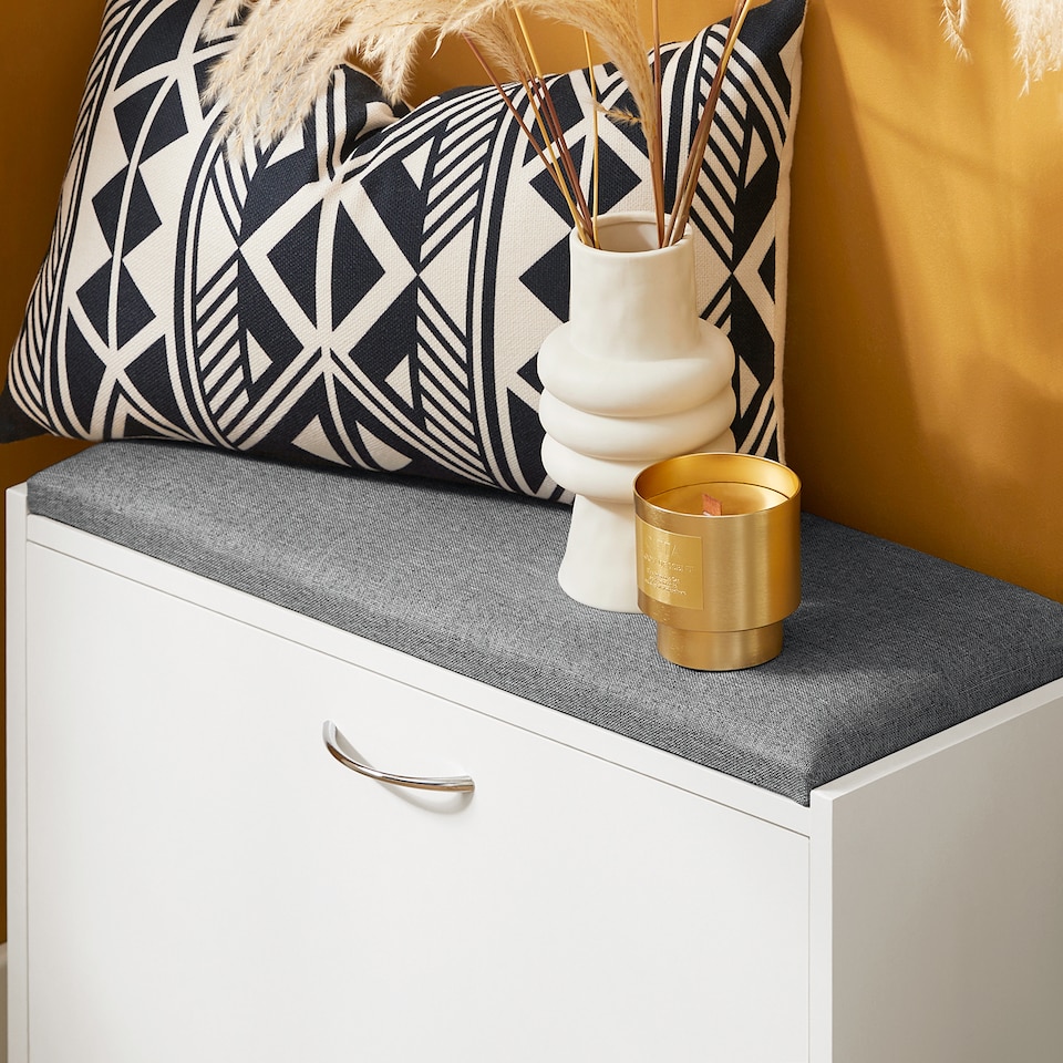 image 1 of SoBuy Shoe Storage Bench with Flip Drawer & Cushioned Seat, White, 23.6x9.4x18.5 in, 11.9 kg - FSR16-K-W