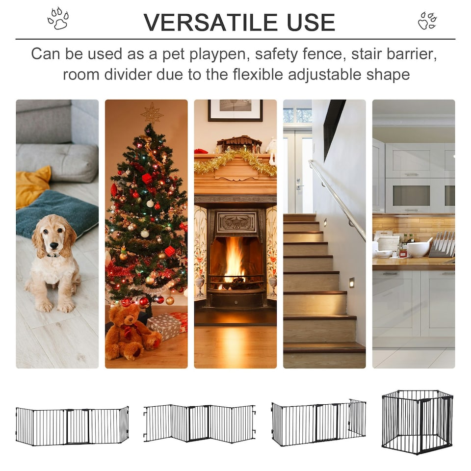 image 1 of PawHut Pet Safety Gate 5 Panels Playpen Metal Fence w/ Walk Through Door - Black