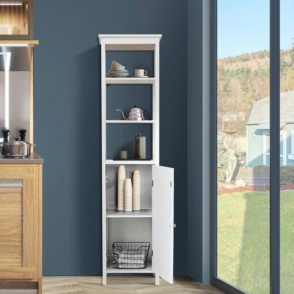 image 1 of COSTWAY 3-Tier Shelf Bathroom High Cabinet Floor Storage Organizer White