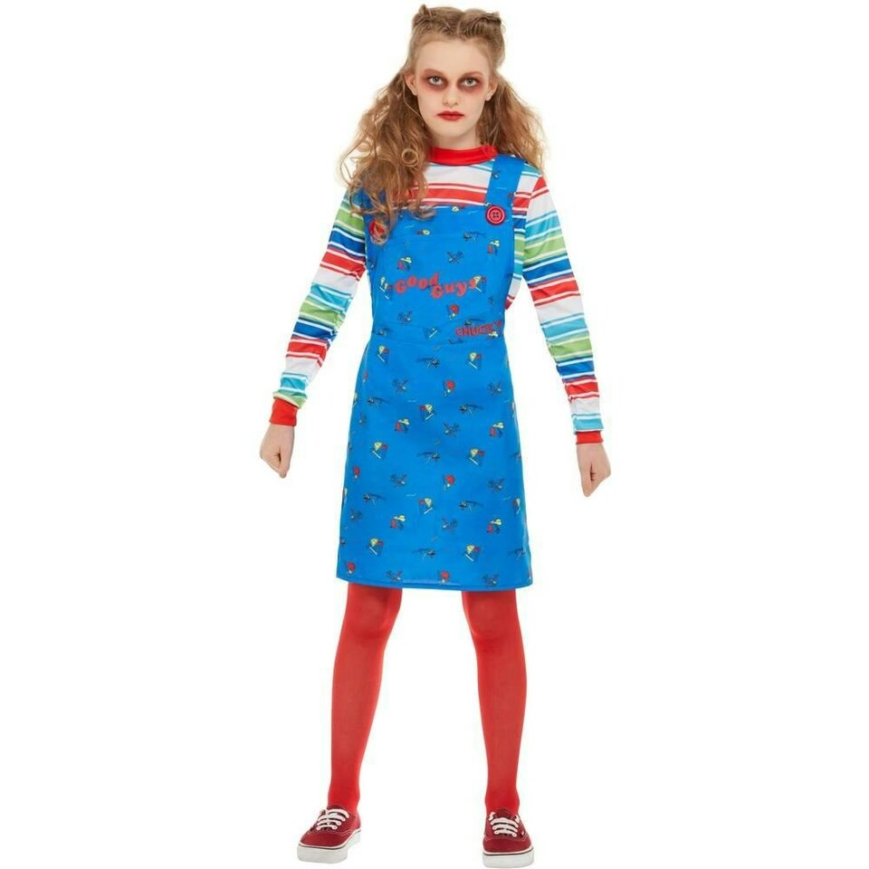 image 1 of Chucky Girls Halloween Costume Set - Blue/Red - 10-12 Years