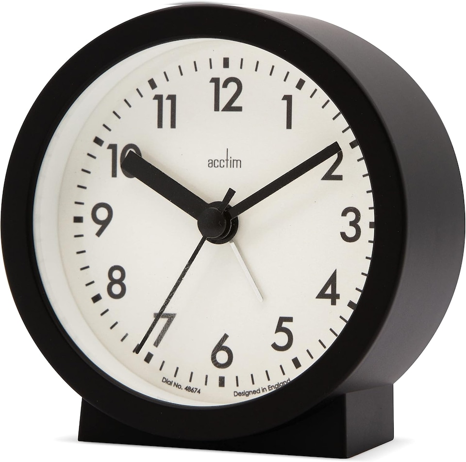 image 1 of Acctim Gaby Small Analogue Contemporary Bedside Alarm Clock | Black | Black