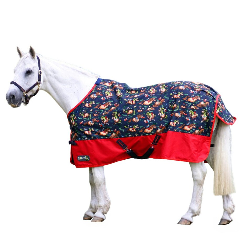 Thelwell StormX Original Standard-Neck All-Over Print Horse Turnout Rug - Navy/Red - 4´ 6"