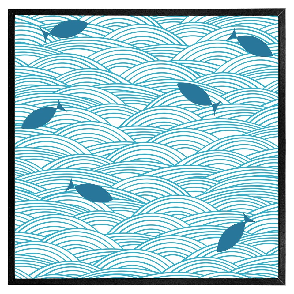 image 1 of Waves & fish (Picture Frame) White | XL