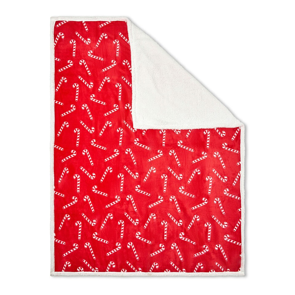 image 1 of BHS Christmas Candy Cane Throw with Sherpa Back, Red | Red | Red | 1