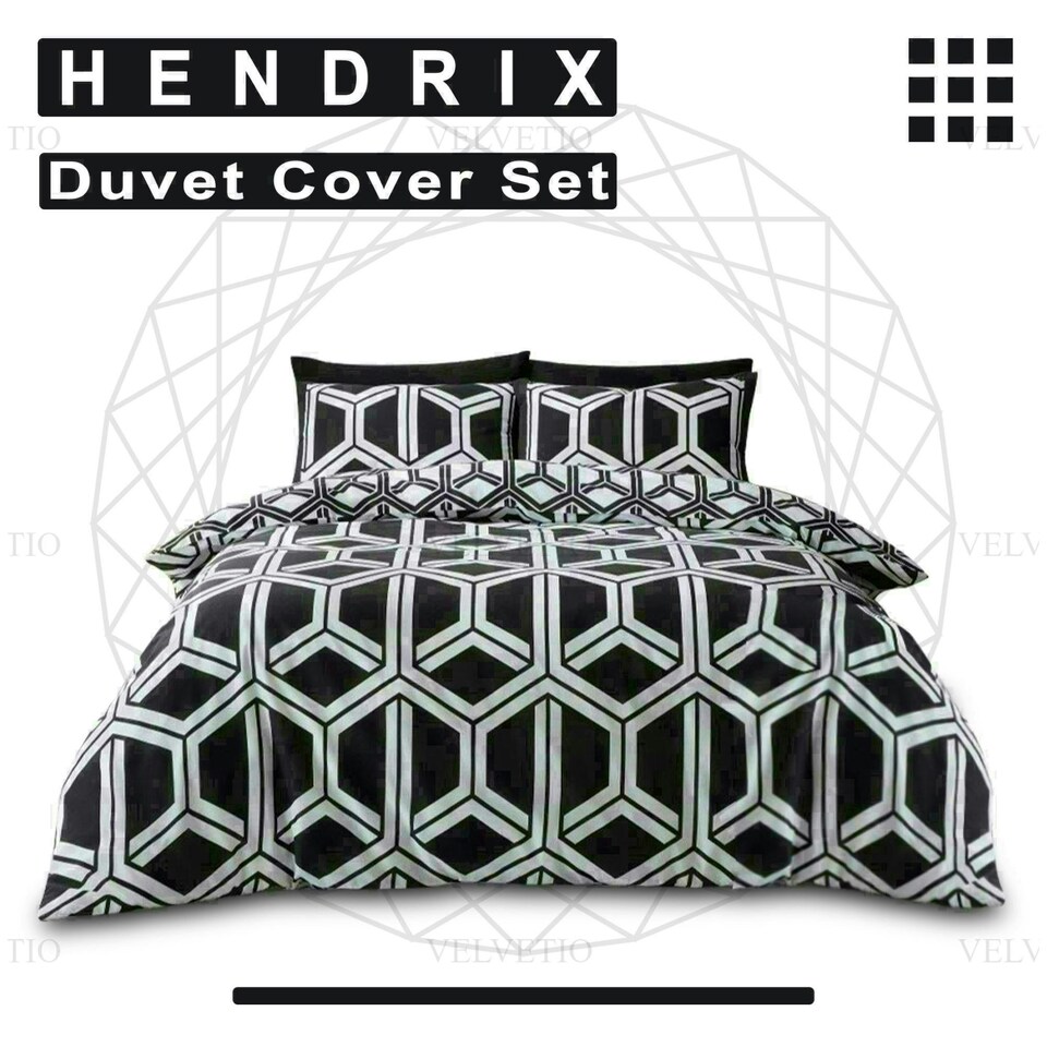 image 1 of Hendrix Geometric Duvet Cover Set Reversible Polycotton Beddings Multi | Single
