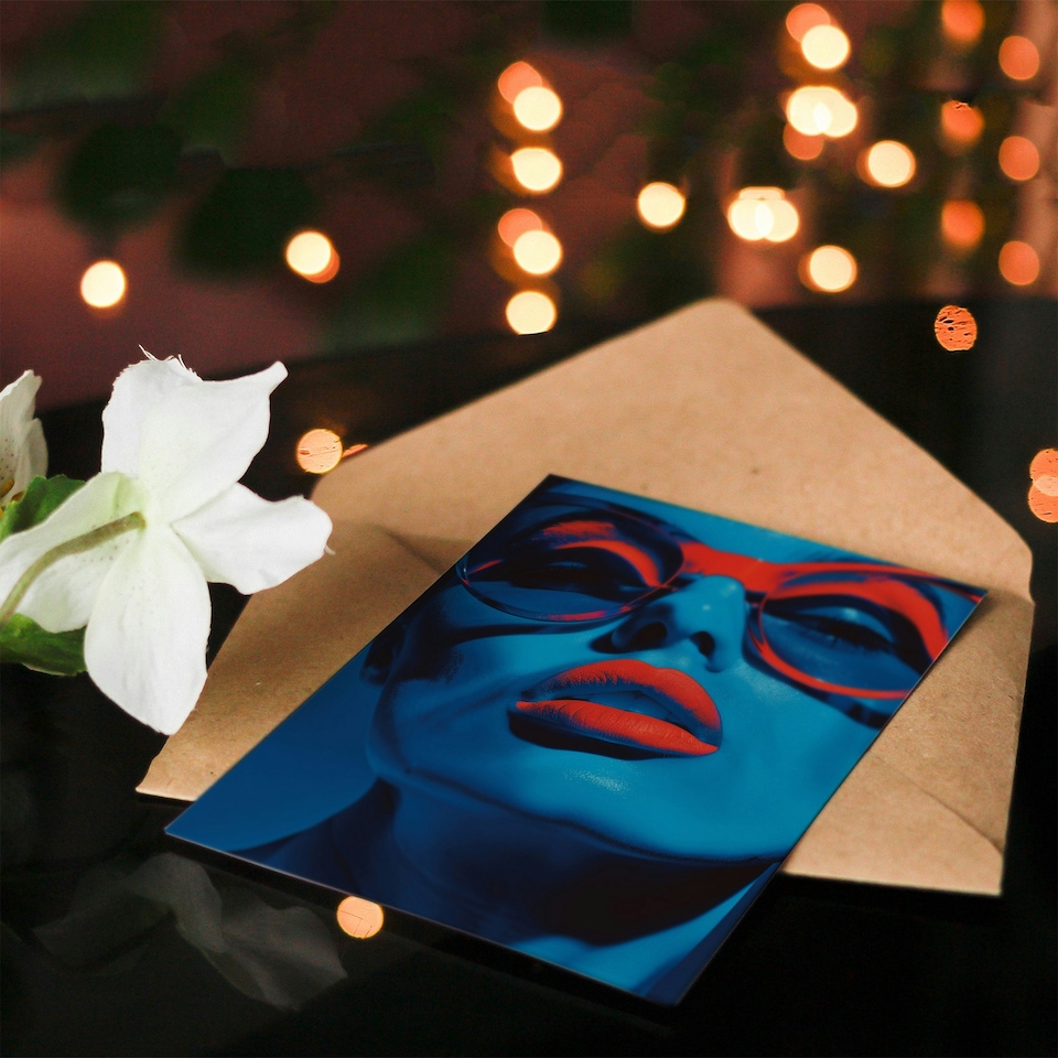 image 1 of Red Lipstick Glasses Lady Portrait Woman Her Birthday Card