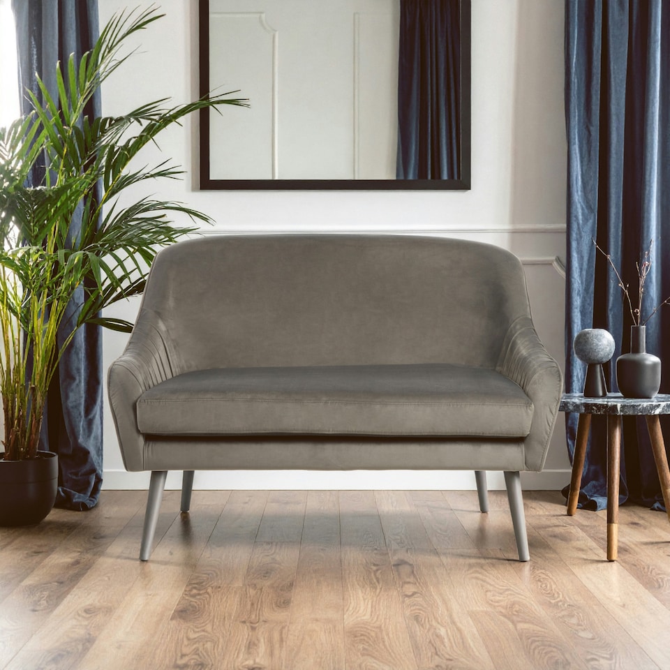 image 1 of Interiors by Premier Grey Velvet Sofa with Silver Wood Legs, Easy to Maintain Velvet Corner Sofa, Stain-Resistant Dinner Sofa
