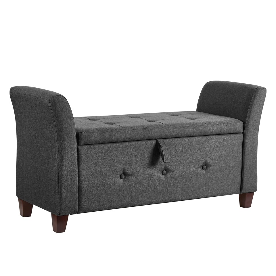 image 1 of Vida Designs Seville Storage Ottoman Bedroom Hallway Chest Bench, Dark Grey Linen Grey | Dark Grey Linen