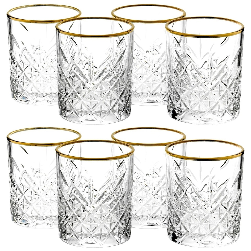 image 1 of Timeless Tumbler With Gold Rim Whiskey Glasses Cocktails 420ml | Clear | Clear | Set of 8