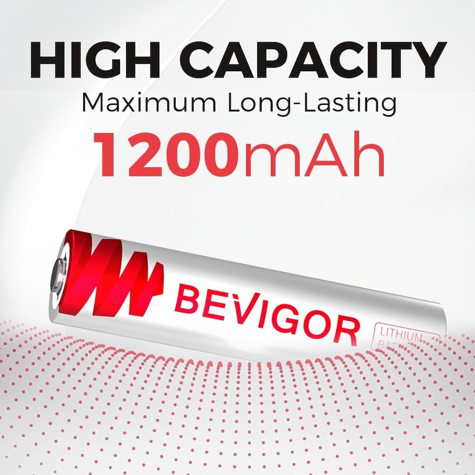 image 1 of Bevigor Ultra AAA Lithium Batteries Pack of 8, Triple A Batteries, 1200mAh 1.5V High Capacity AAA Battery for Home Equipment, Safety Equipment (Disposable Batteries)