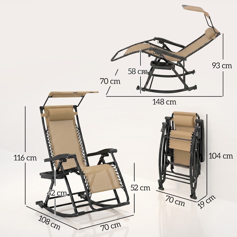 image 1 of Outsunny Folding Recliner Chair Outdoor Lounge Rocker Zero-Gravity Seat | White | Beige