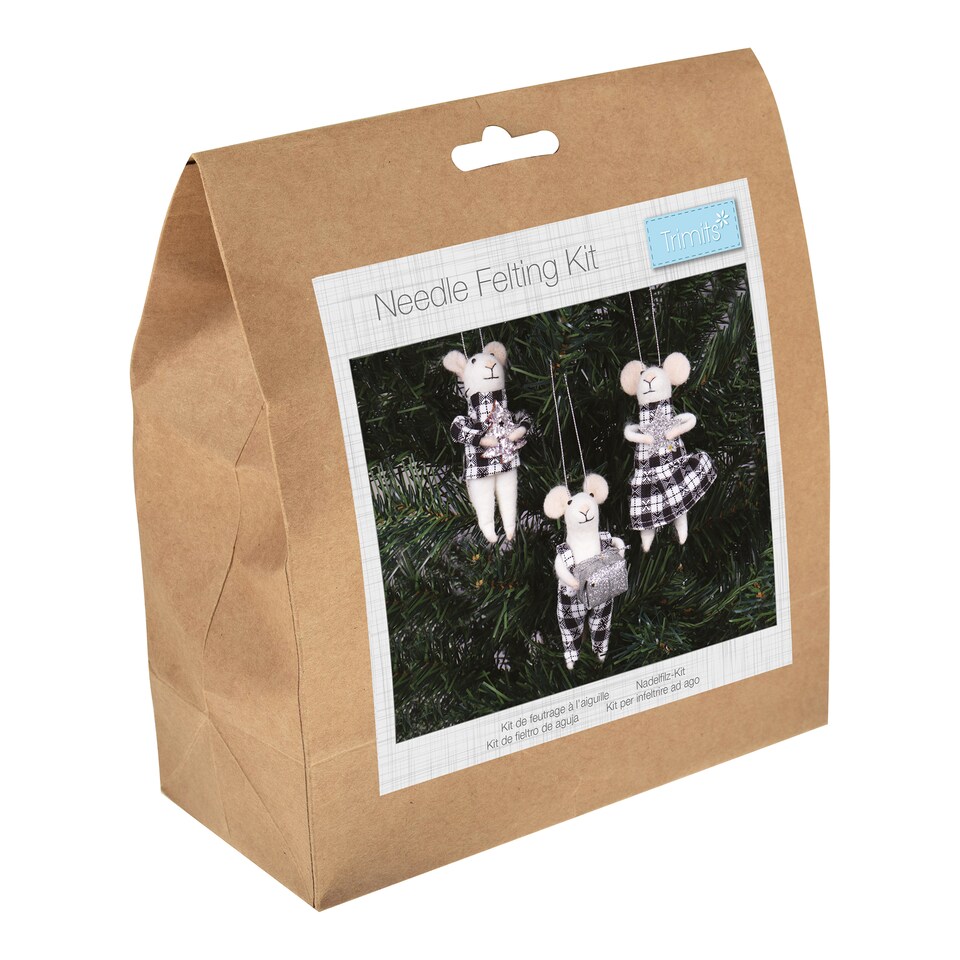 image 1 of Trimits Needle Felting Kit Christmas Mice - Tartan Trio, Festive Craft Kit, Homemade Christmas Decorations