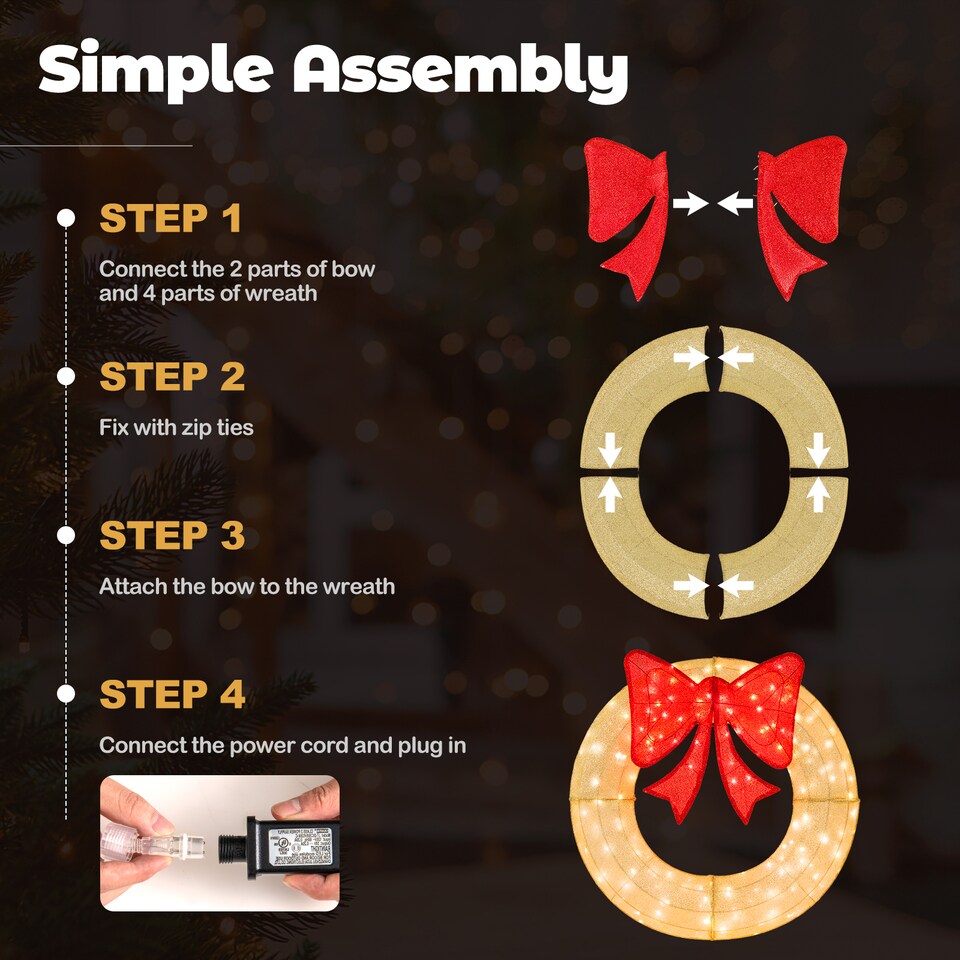 image 1 of COSTWAY 48 Inch Pre-Lit Christmas Wreath Indoor Outdoor Xmas Decorated Garland