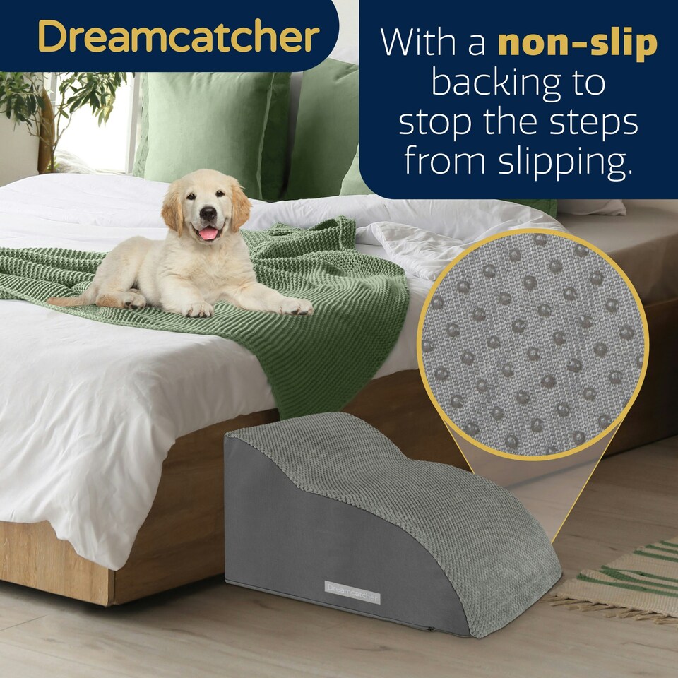 image 1 of Dreamcatcher 2 Step Dog Stairs for Bed 55x40x30cm, High Density Foam Ramp | Grey | Grey | 2 | 1