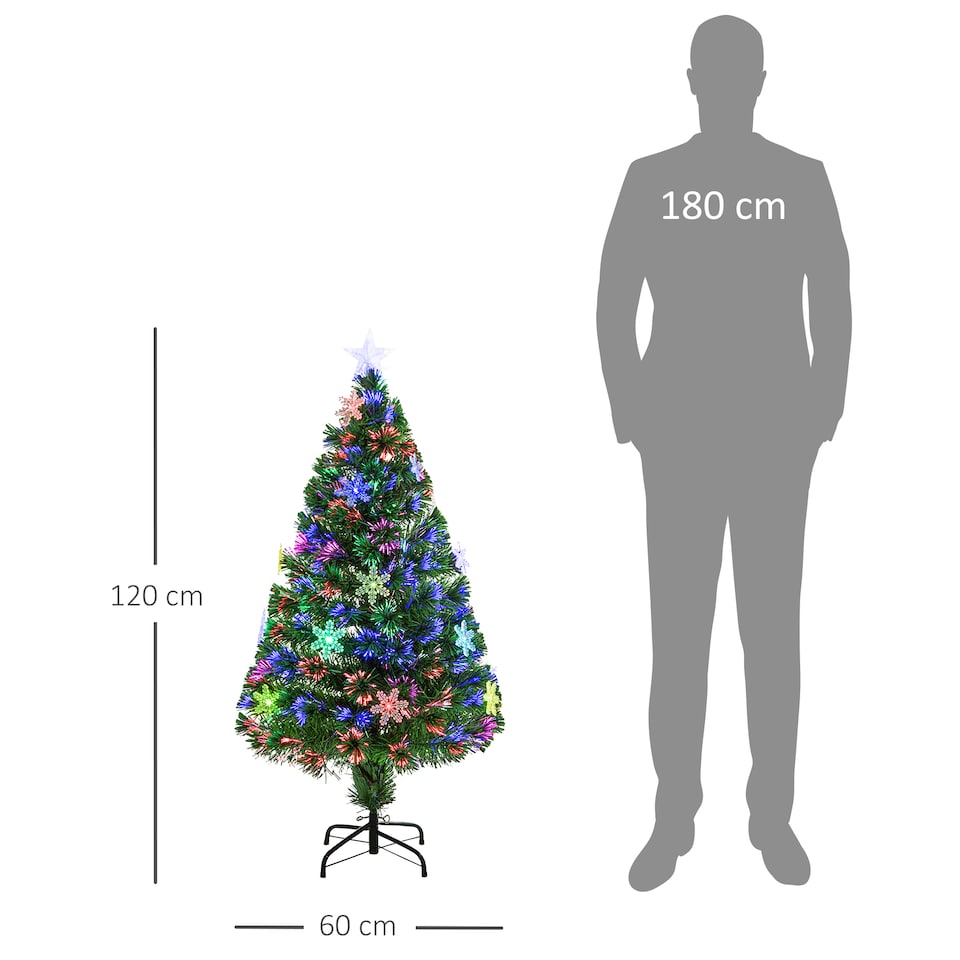 image 1 of HOMCOM 4FT Green Fiber Optic Full Lights Christmas Tree Multi LED Stars