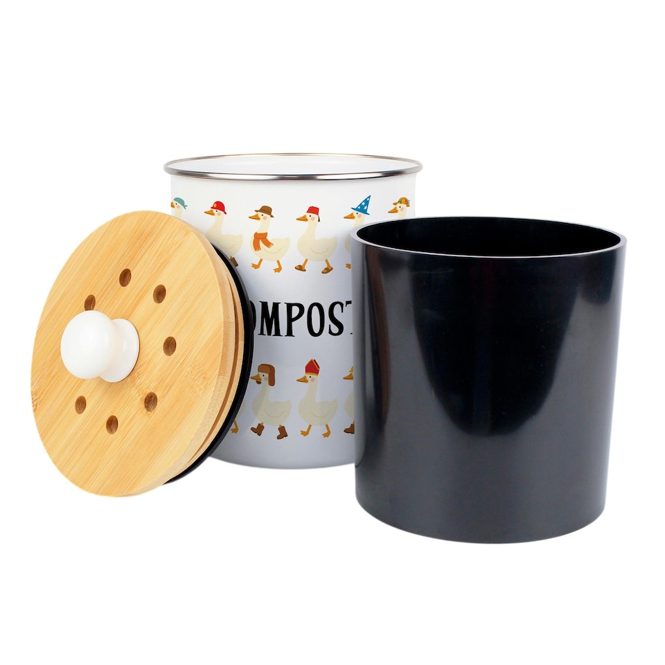 image 1 of Silly Goose Compost Caddy - Metal 2L Decorative Kitchen Food Waste Bin