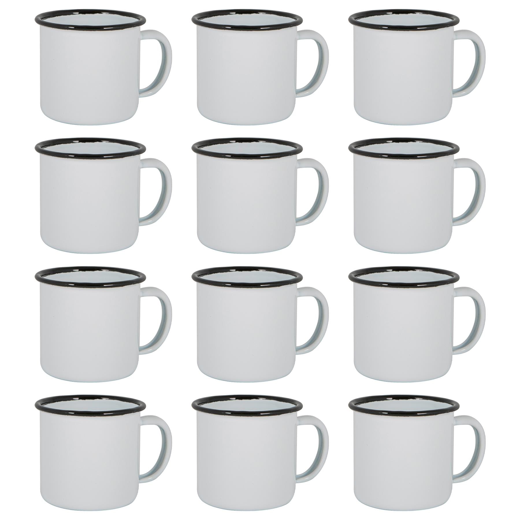 Argon Tableware 130ml Enamel Espresso Cups - Set of 12 Metal Drinking Mug Cup Set in Black