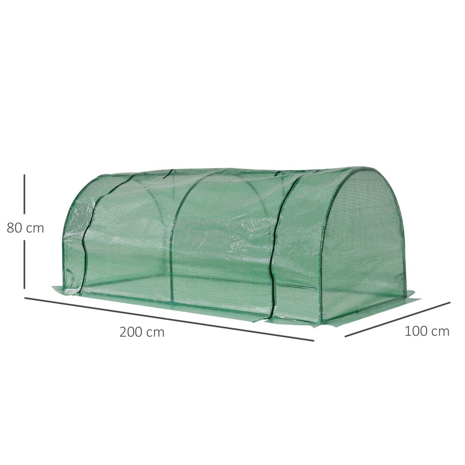 image 1 of Outsunny Tunnel Greenhouse Grow House Steel Frame PE Green 200x100x80 cm