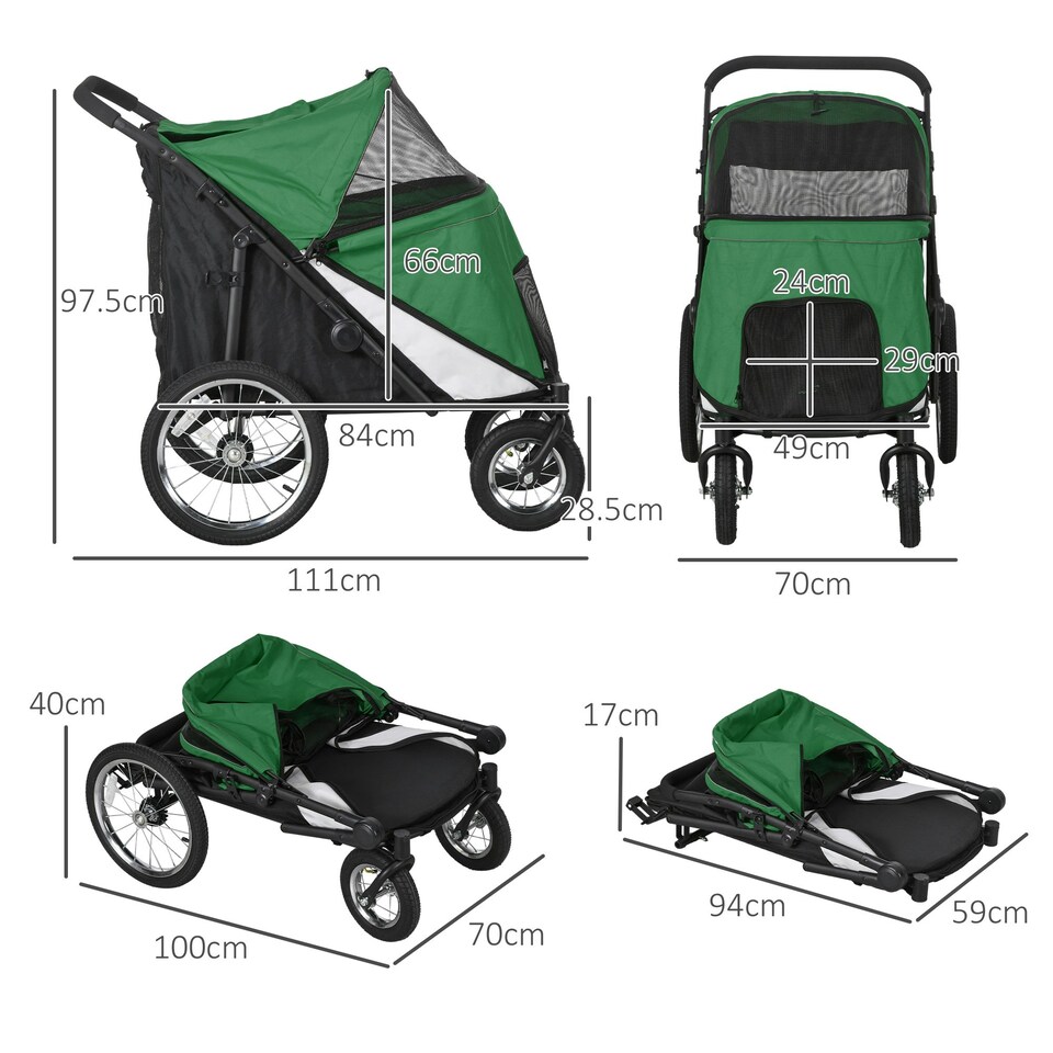image 1 of PawHut Foldable Pet Stroller with Cushion, for M, L Dogs - Green