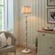 image 2 of Carnaby Satin Almond White Paint Floor Lamp with Neutral Print Fabric Ikat Shade 35cm B22