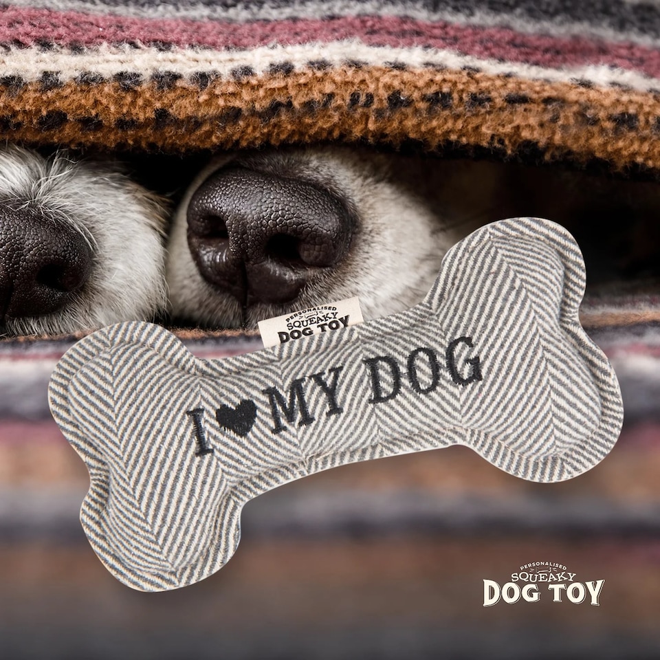image 1 of History & Heraldry Pre-Personalised Squeaky Bone Dog Toy - Love My Dog