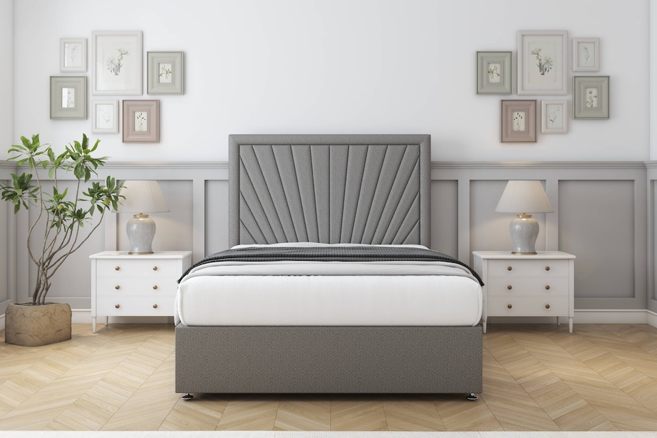 image 1 of Sloomy Somerset Pewter Dumfries Divan Bed Base No Drawers With 26 Inch Strutted Headboard | Grey | Pewter | Small Double | 1