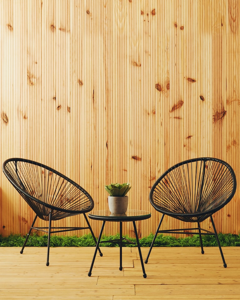 image 1 of Interiors by Premier Steel Black Rattan 3 Piece Patio Set, Sturdy Table And Chairs, Outdoor Round Table And Chair, Lawn Chair Set | Black