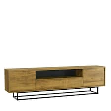 TV Unit 200cm Oak Finish with Matching Oak Fronts on Black Frame | Multi | Oak | One Size | 1