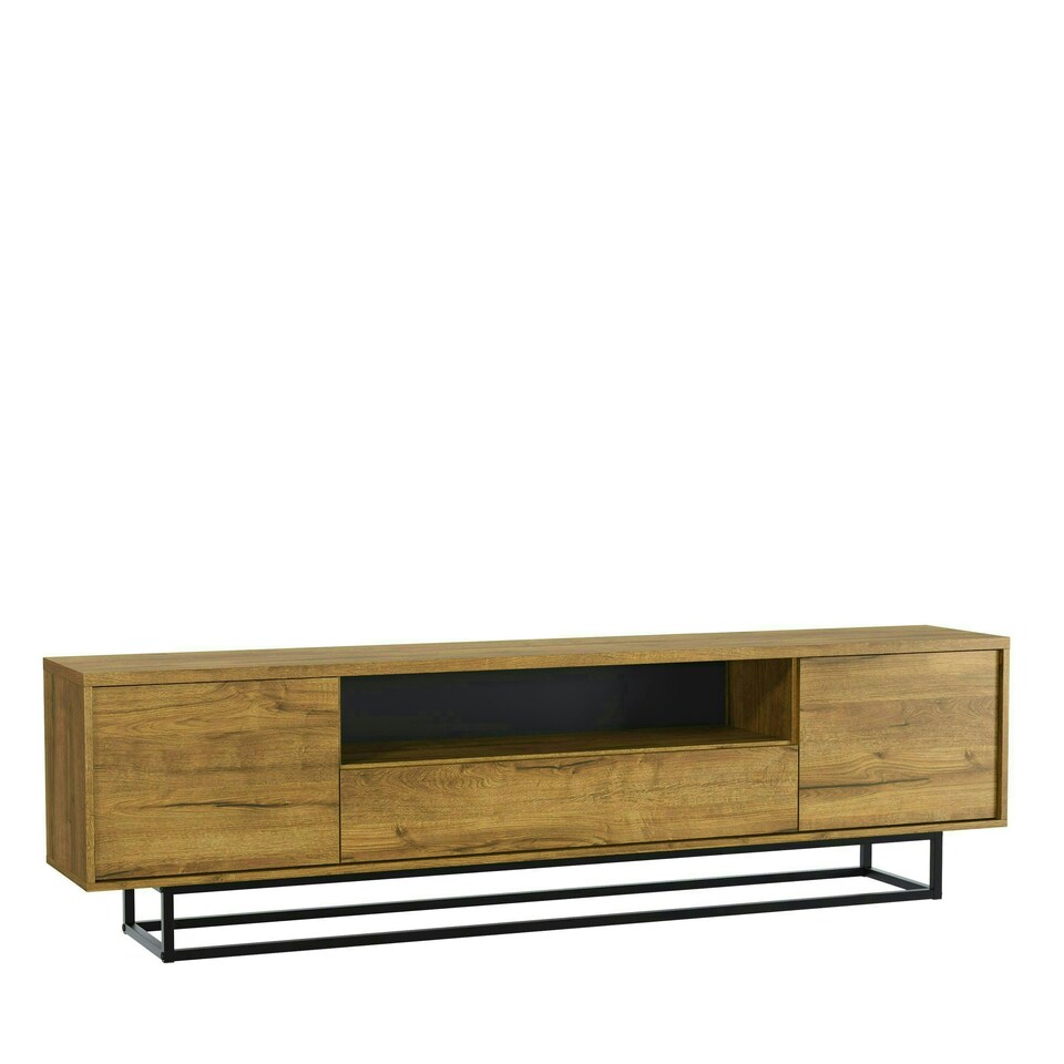 image 1 of TV Unit 200cm Oak Finish with Matching Oak Fronts on Black Frame Multi | Oak