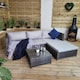 image 2 of 3PC 4 Seater Brown Rattan Chair Garden Sofa Set Daybed With Grey Cushions and Glass Top Coffee Table