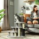 image 2 of PawHut Dog Cat Stairs Pet Steps for Bed Sofa with Scratching Post Light Grey