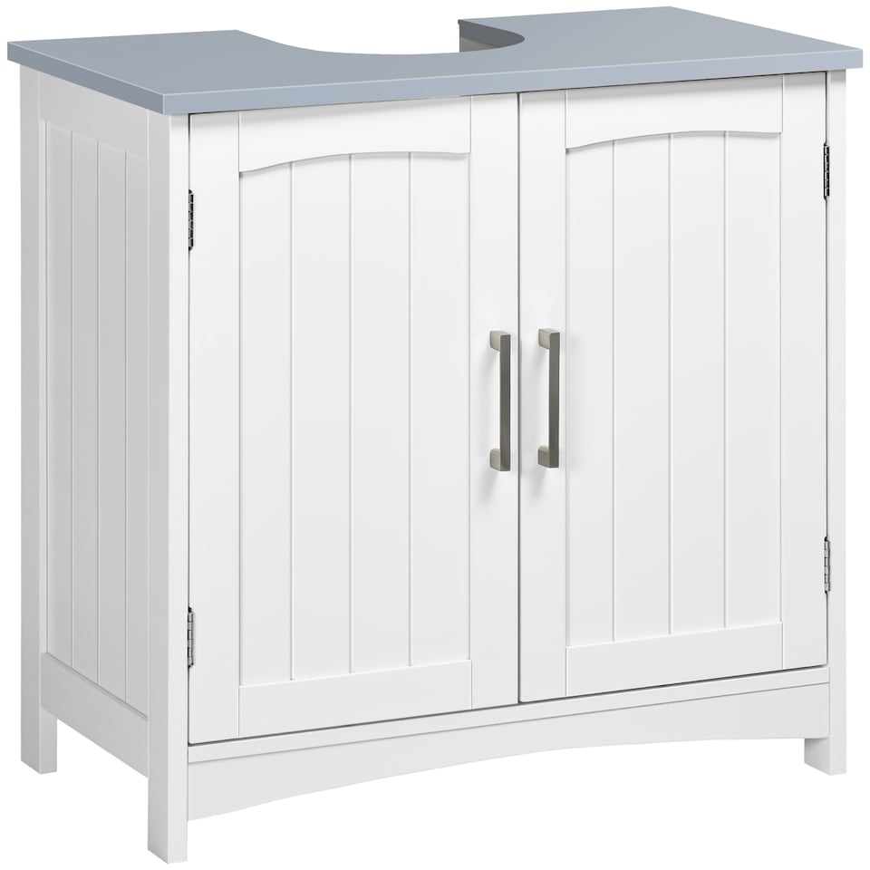 image 1 of kleankin Pedestal Under Sink Cabinet with Double Doors, Modern Bathroom Vanity Unit, Storage Cupboard with Adjustable Shelves, White | White | White