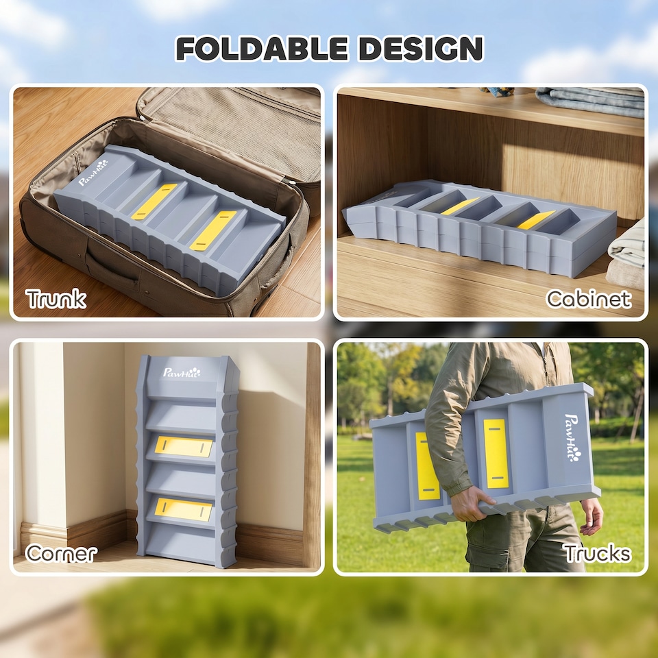 image 1 of PawHut Foldable Dog Ramp for Car, Non-Slip Dog Stairs for SUVs Truck
