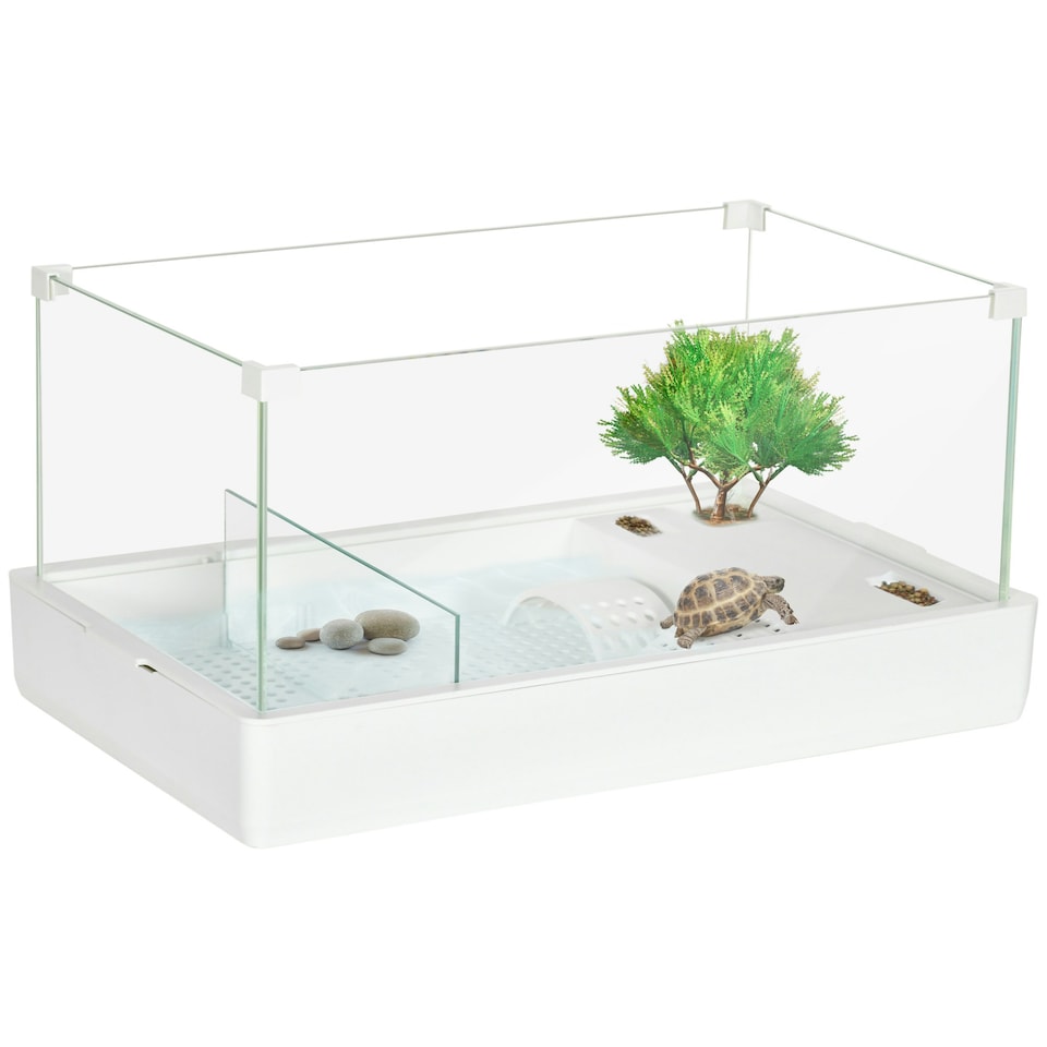 image 1 of PawHut Turtle Tank, Glass Tank w/ Basking Platform, Reptile Habitat