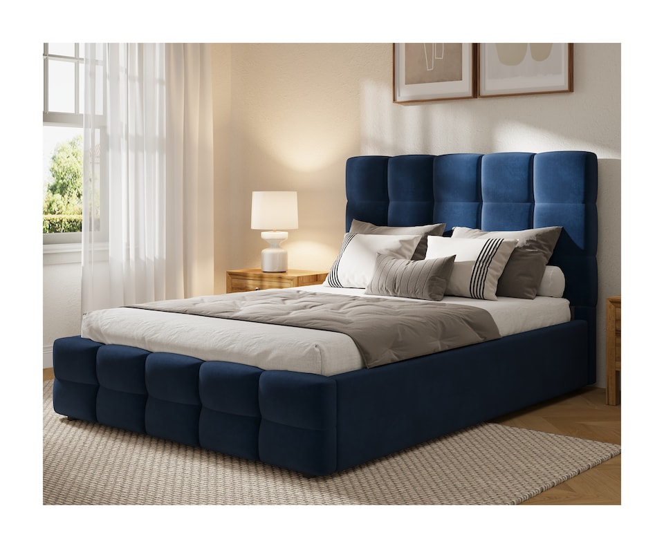 image 1 of Ezysleep Windsor Soft Touch Velvet Upholstered Gas Lift Ottoman Bed Frame | Blue | Navy
