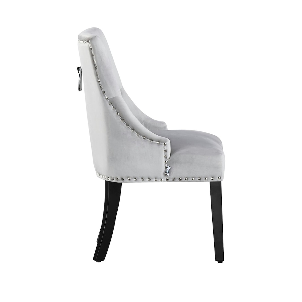 image 1 of Set of 6 Velvet Dining Chairs Ergonomic Scoop Knockerback & Button Tufted Wood Legs Grey | Light Grey