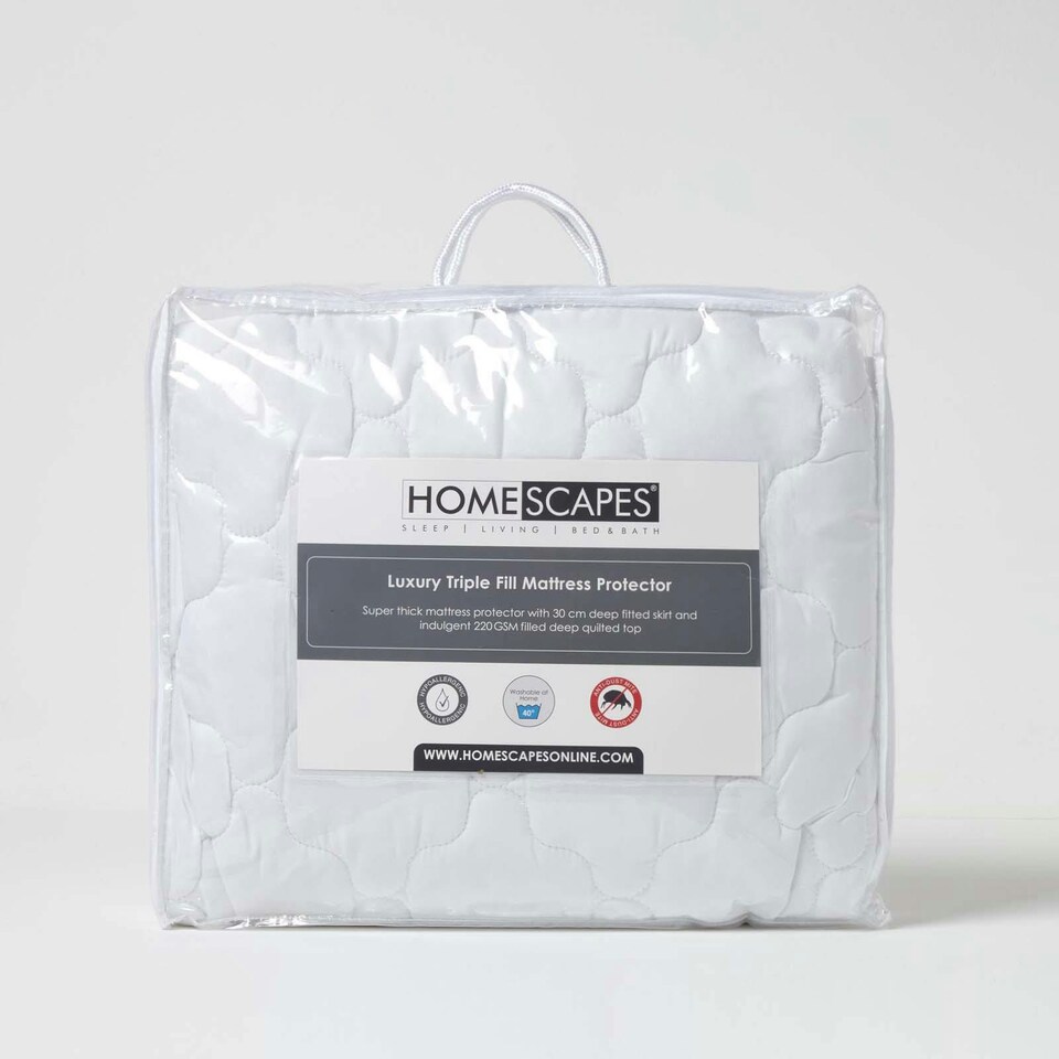 image 1 of Homescapes Luxury Triple Fill Mattress Protector - Small Double | White | Small Double