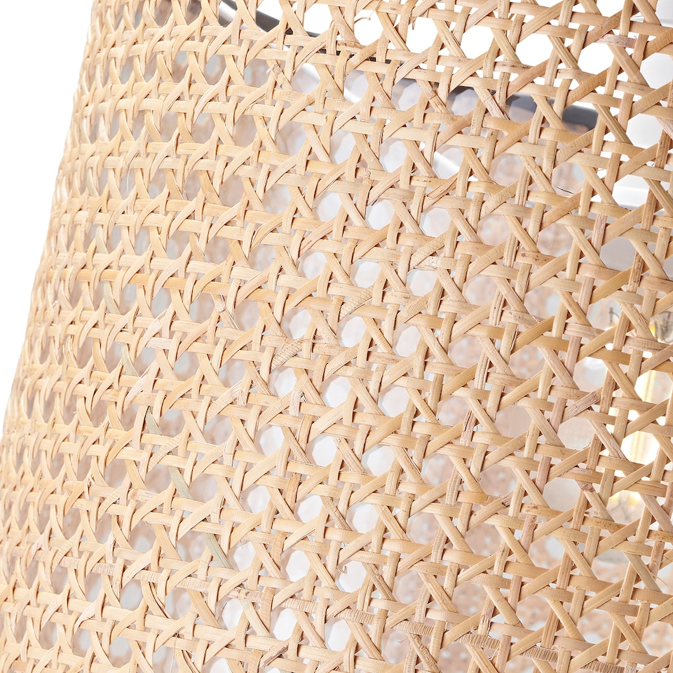 image 1 of Natural Wicker Rattan Drum Shaped Pendant Lamp Shade with Black Cotton Trims | Brown