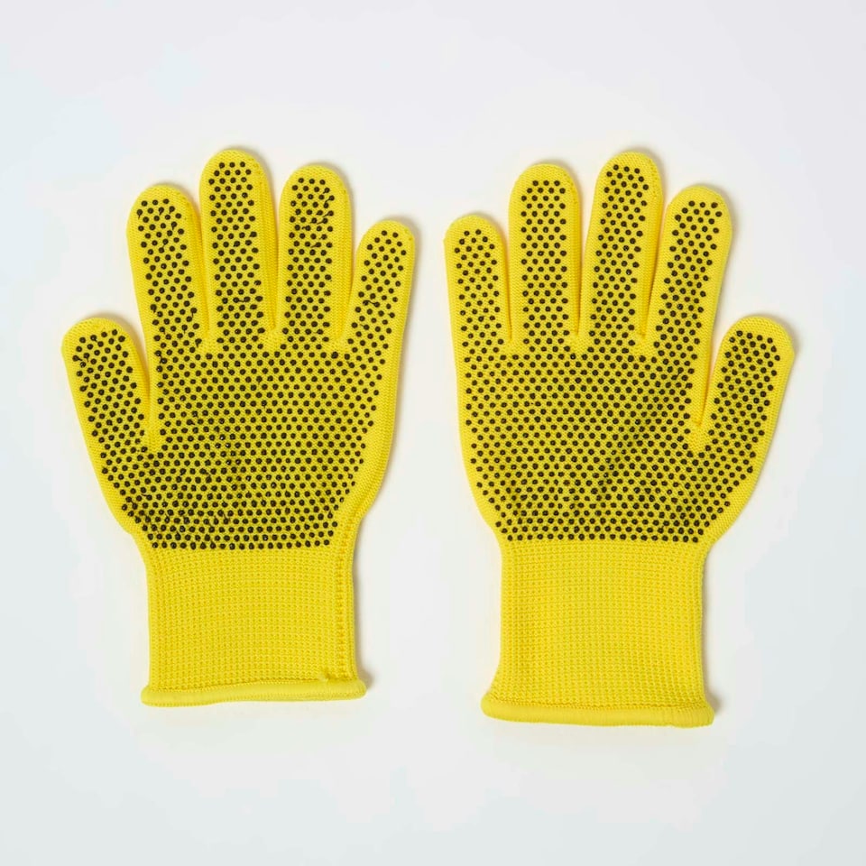 image 1 of Homescapes Children's Gardening Gloves with Yellow Bee Design Green