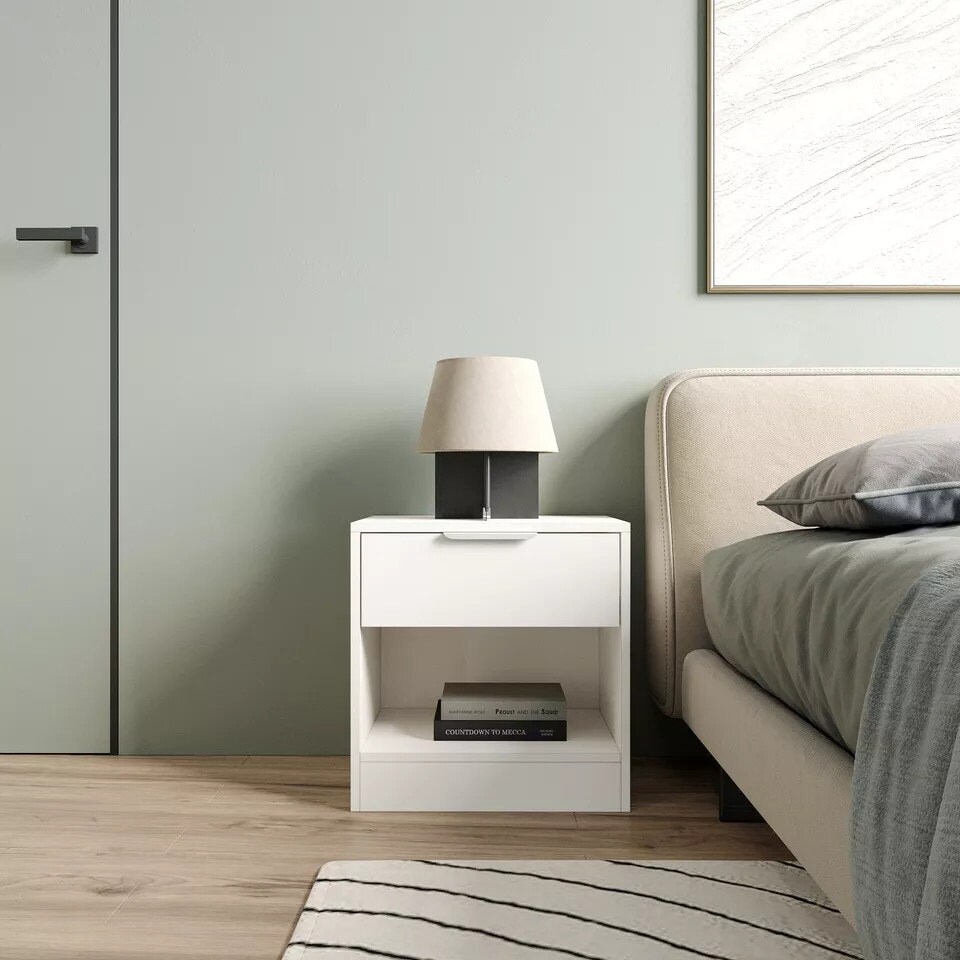 image 1 of 1-Drawer Bedside Table with Storage Grey | Cedar Grey / Set of 1