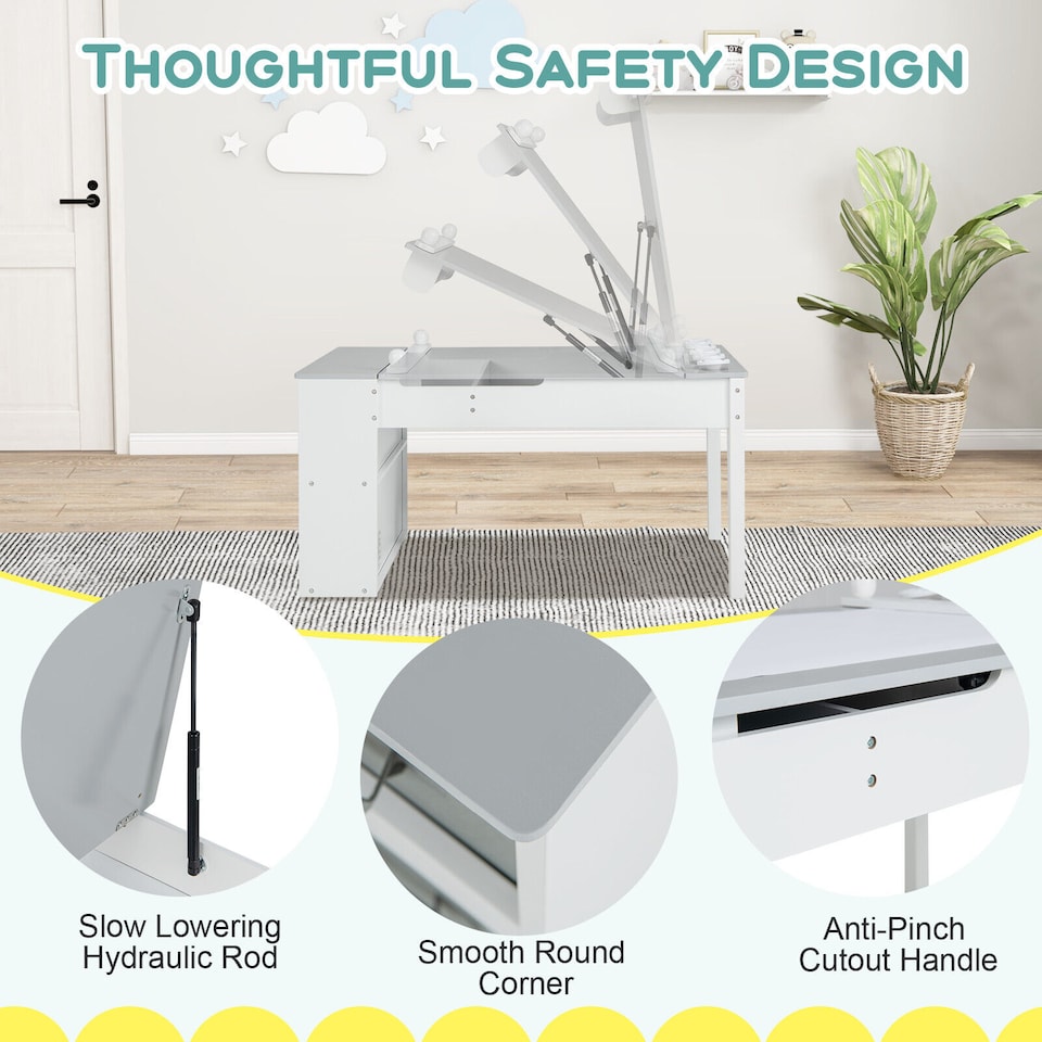 image 1 of COSTWAY 2-in-1 Kids Art Table and Art Easel Set Toddler Play Activity Drawing Desk