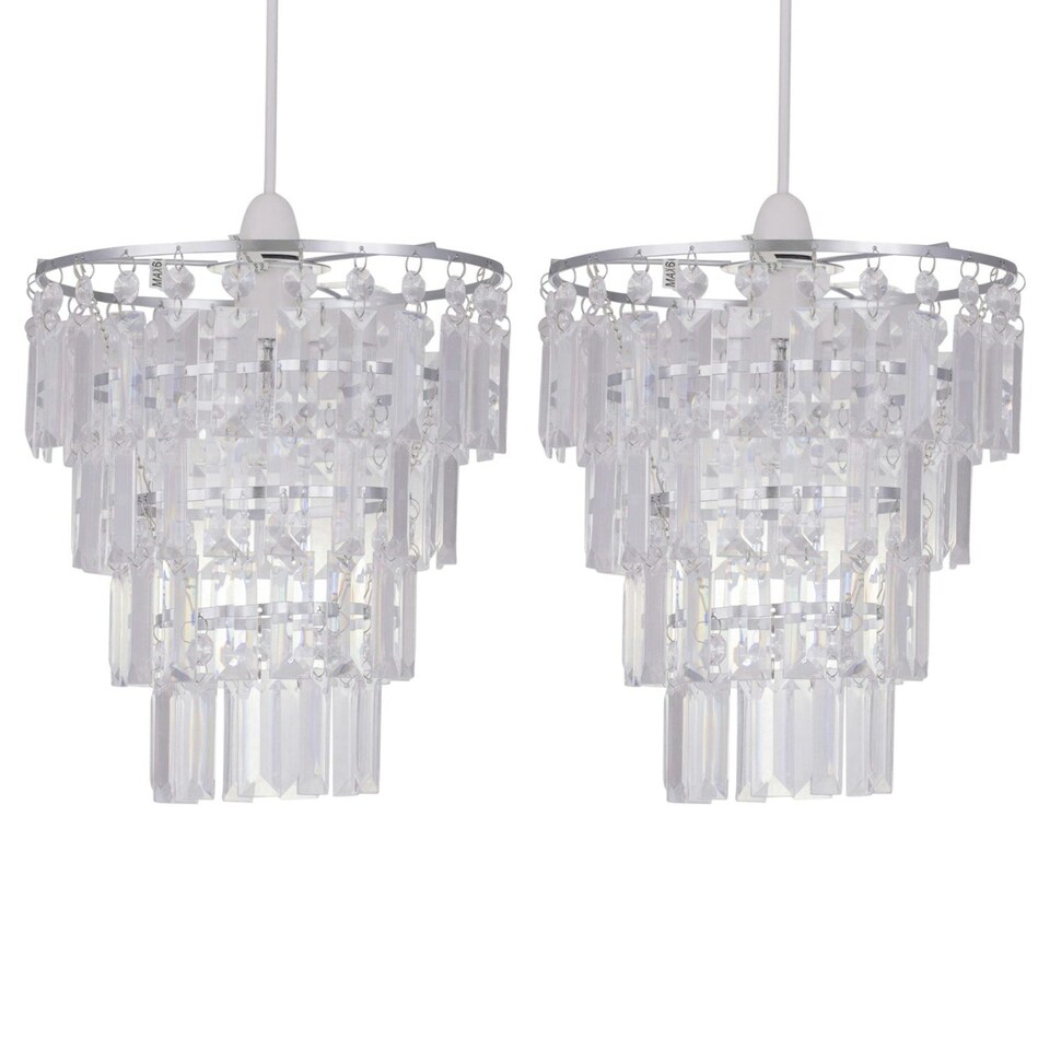 image 1 of First Choice Lighting Set of 2 Clear Acrylic 4 Tier Easy Fit Light Shades Clear | Chrome