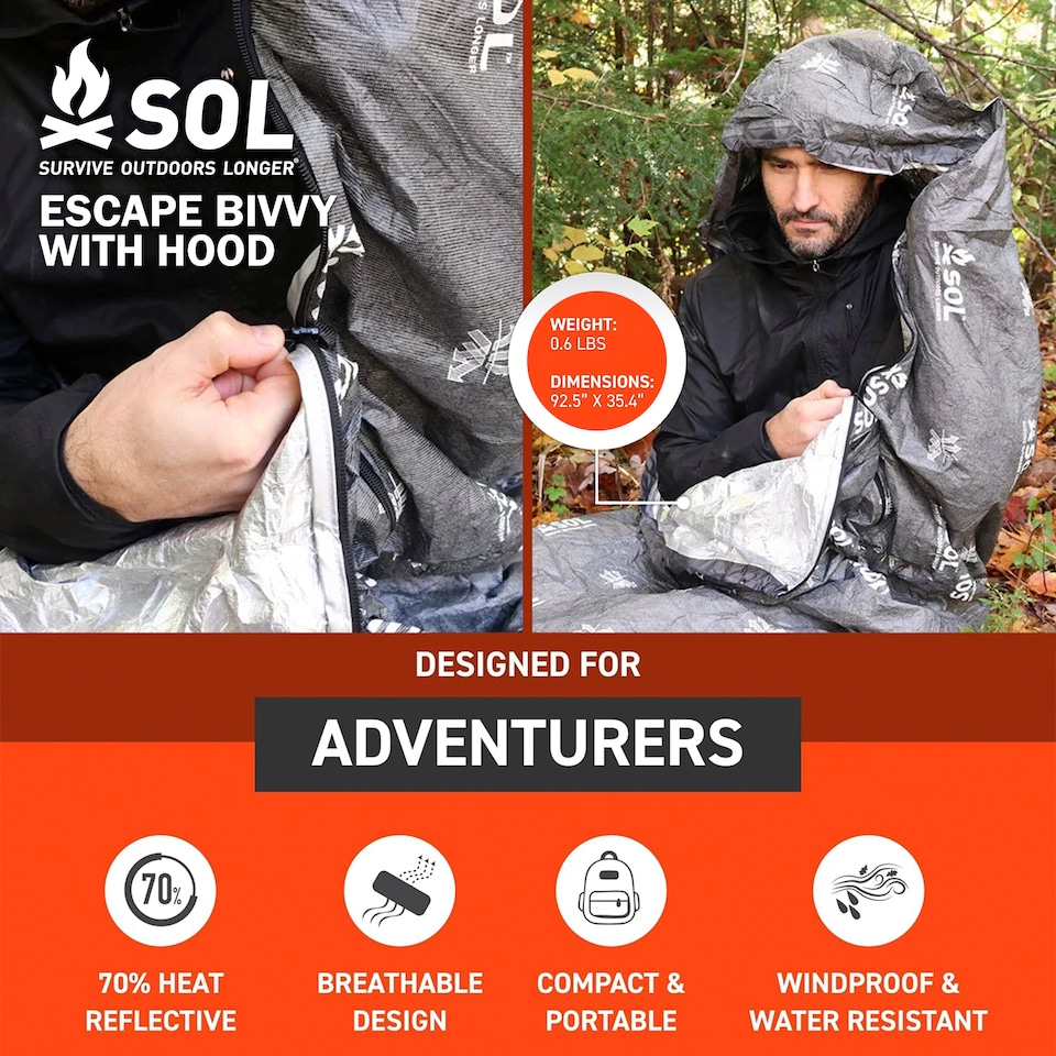image 1 of Escape XL Bivvy with Hood - Compact Grey Survival Shelter Emergency Bag | Grey | Grey
