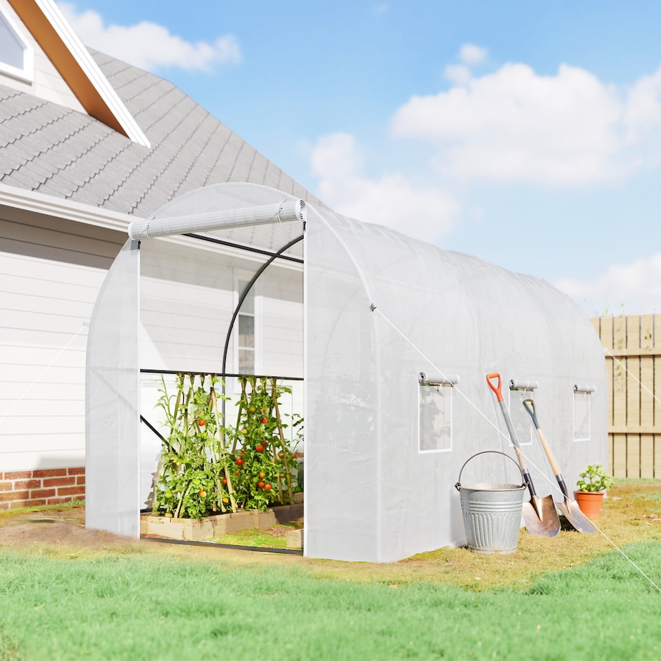 image 1 of Outsunny Large Walk-in Greenhouse Poly Tunnel Galvanised Garden Plants Grow Tent
