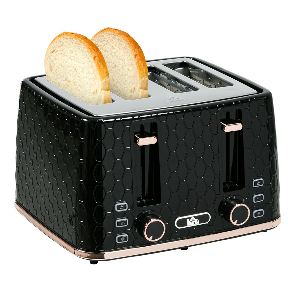 image 1 of HOMCOM Toaster with 4 Slot, 7 Browning Levels, 1600W, Black Honeycomb Black