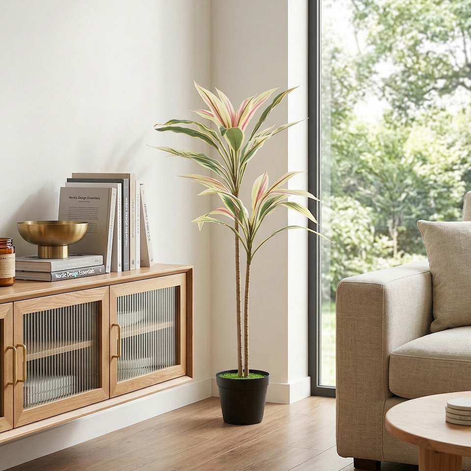 image 1 of HOMCOM 90 cm Artificial Cordyline Tree in Moss Effect Pot, Yellow