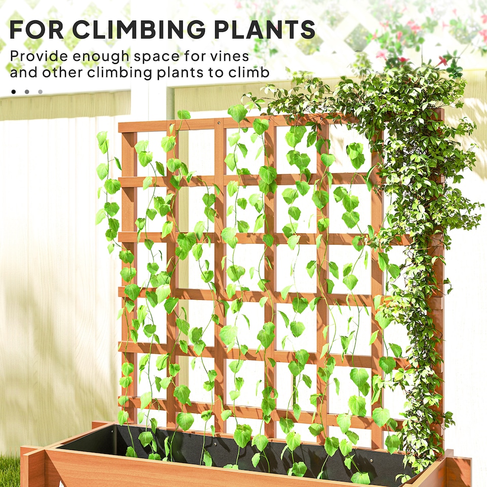image 1 of Outsunny 3 Tier Wooden Garden Planters with Trellis for Vine Climbing Plants | Brown | Brown
