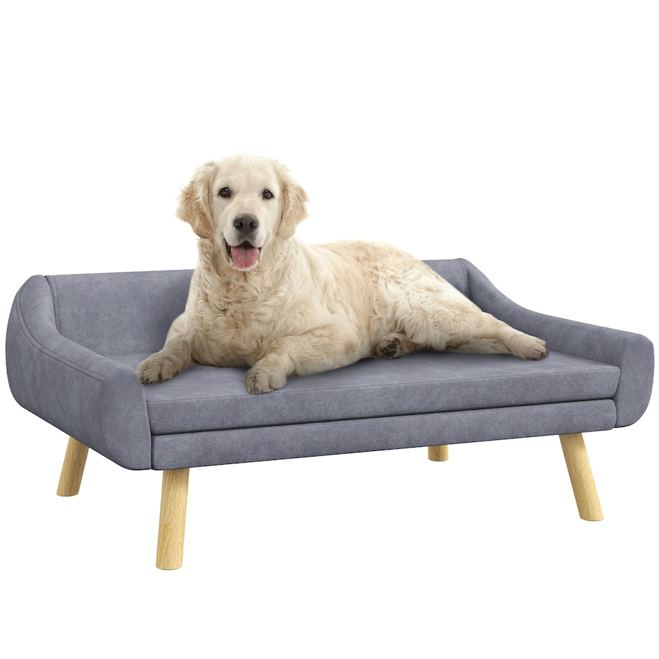 image 1 of PawHut Dog Sofa Bed Raised Couch with Wooden Frame and Soft Cushion, Grey