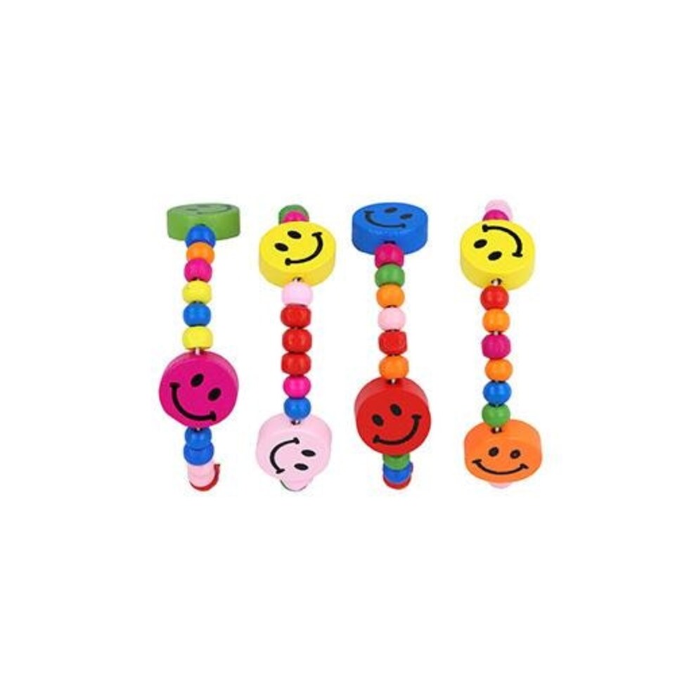 image 1 of Assorted Colour Wooden Bead Smiling Faces Bracelet